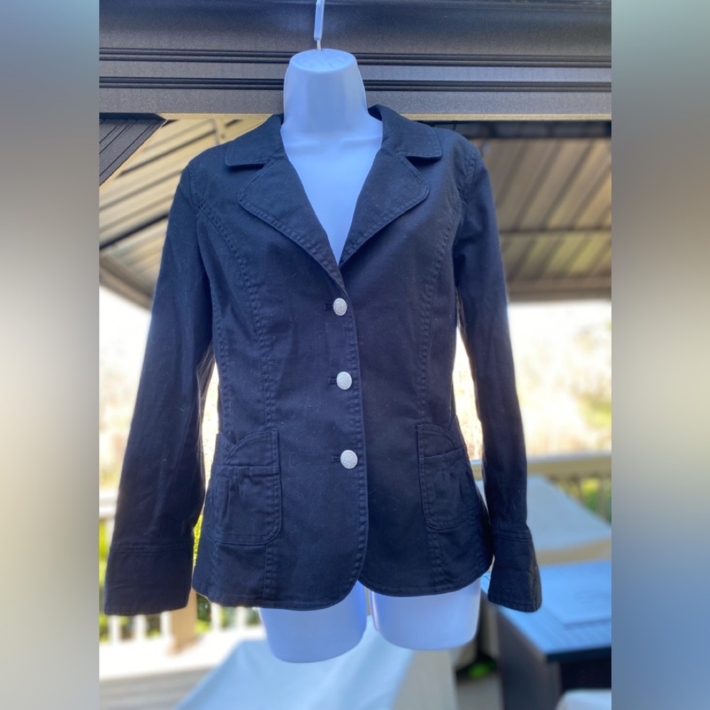 Denim & Company - Women's Black Denim Blazer Jacket, Size: S